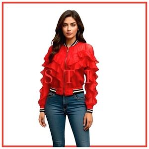 Casting Women’s Ruffled Jacket. Red, White, Blue, Silver. Size M-L